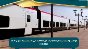 مواعيد وأسعار تذاكر القطارات من القاهرة إلى الإسكندرية اليوم الأحد 27/7/2025